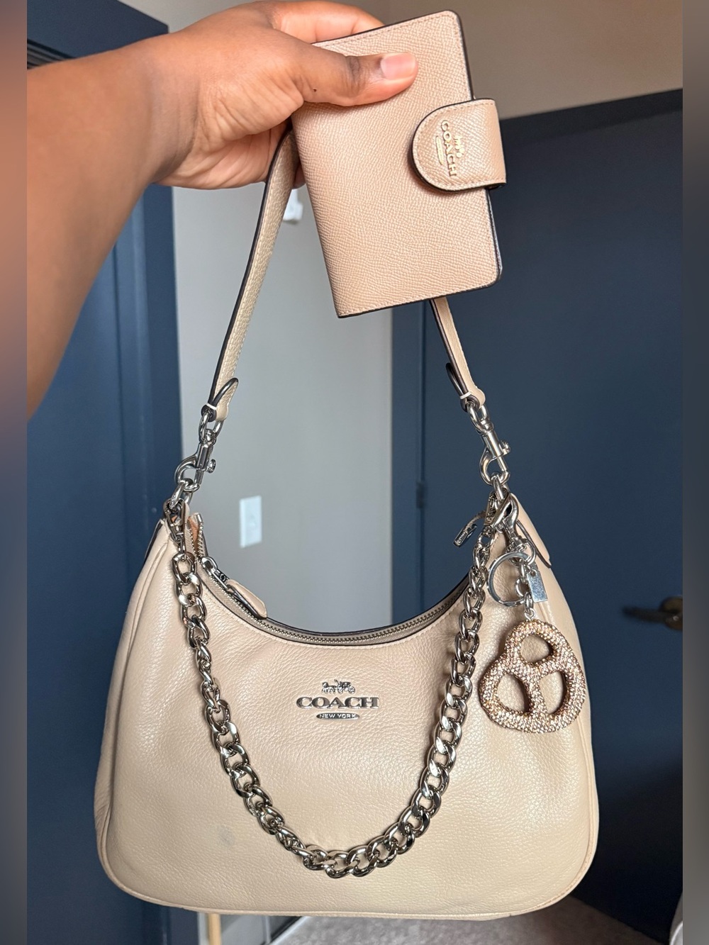 Coach Taupe/Beige Pebbled Leather Teri Hobo with Matching Wallet